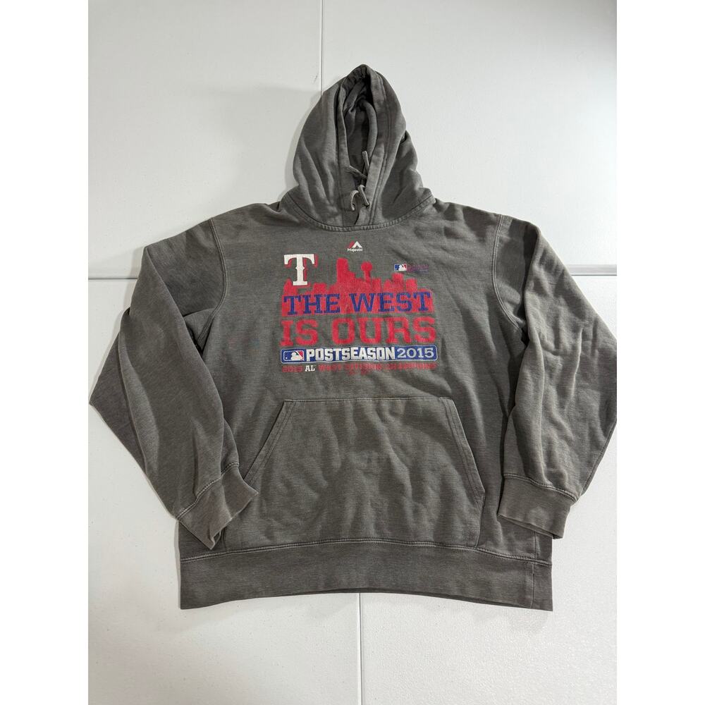 Majestic Texas Rangers Hoodie Mens L 2015 AL West Postseason Sweatshirt